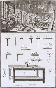 Plate XVIII: Instrumentmakerens verksted og verktøy, fra Encyclopedia of Denis Diderot (1713-84) og Jean le Rond d